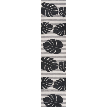 Allison Classic Beach Stripe And Monstera Leaf Indoor/Outdoor Area Rug
